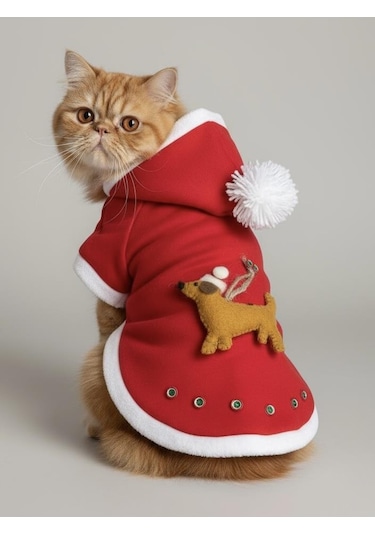 Buddy Kapşonlu Yılbaşı Kedi Sweatshirt Noel