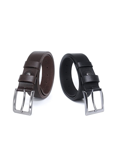 4cm Siyah - Kahverengi 2'li %100 Manda Derisi Erkek Klasik/spor Kemer Siyah Kahverengi