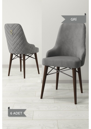 Ege Serisi,ceviz Gürgen Ayaklı 1.sınıf Babyface Kumaş Krem Sandalye 6 Adet Gri