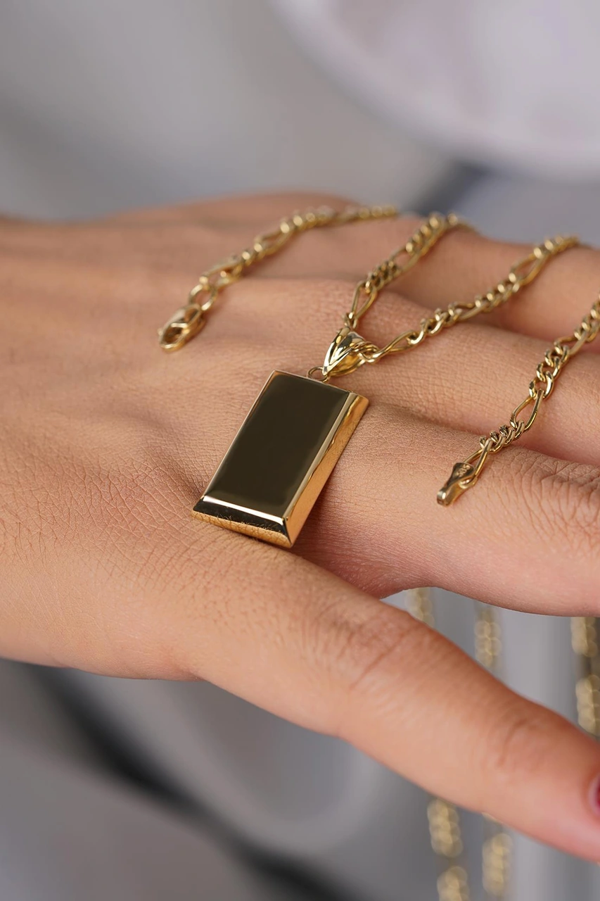 14 Ayar Altın Külçeli Figaro Zincir Kolye Sarı Altın