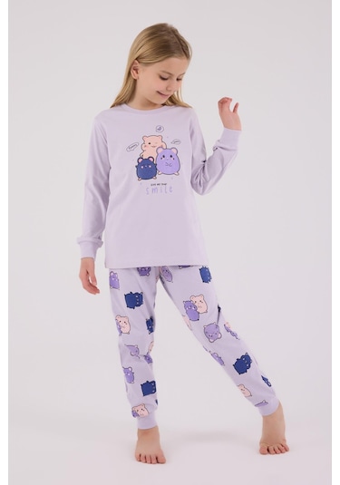 Rolypoly Kız Çocuk Uzun Kol Pijama Takım Lila-1758 Lila