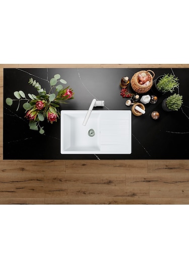 Simpex Tek Göz Damlalıklı Granit Eviye Beyaz 86x50cm