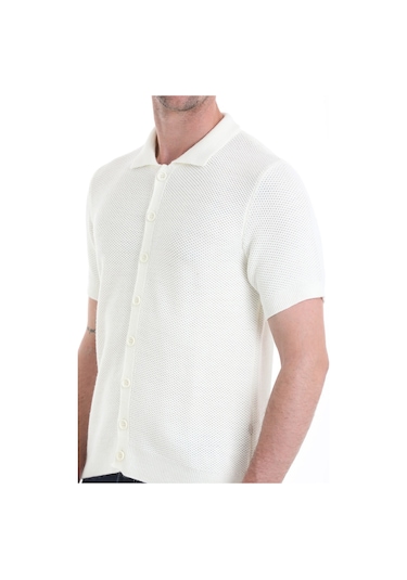 Hatemoğlu Regular Fit Düz Düğmeli Kısa Kollu Triko Hırka 34162024c001 048 - Ekru