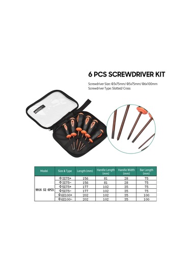 Wezone Penggong 6 Parça Evcil Tornavida Seti - Siyah Turuncu, S2 Çelik, Düz/çapraz Uç, Kaymazsız Kollü, El Tornavidi, Çanta İle