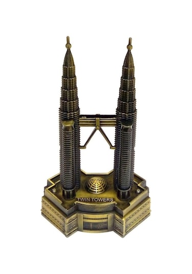 Vintage Metal Malezya Twin Towers Biblo Antik Bronz 18 Cm