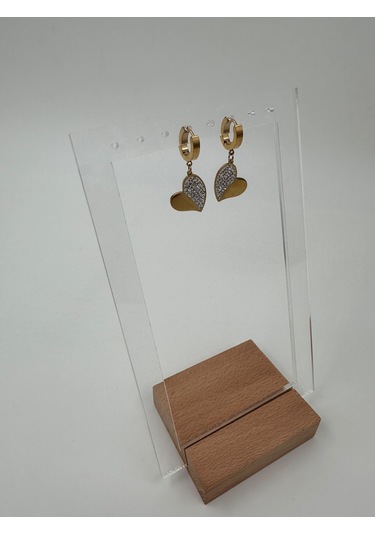 Xbaby Yarısı Taşlı Kalp Gold Küpe