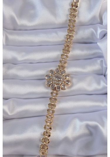 Ezoconcept Pirinç Gold Renk İri Zirkon Taşlı Çiçek Figürlü Bileklik