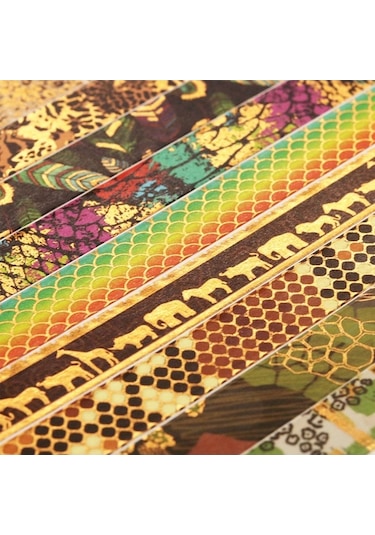 Novahub Altın Folyo Washi Bant Seti - Dıy & Hediye Paketleme 12 Rulo Vahşi Doğa Desenli