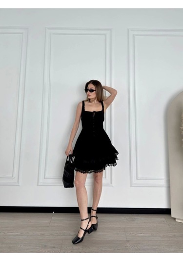 Tua Moda Mini Askılı Elbise - Siyah Siyah