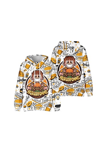 Burgerpommes Hayranları İçin 10 Renk Moda Icrimax Grafik Baskılı Sweatshirt Açık Hava Sporu Cosplay Kazaklar Kapşonlu Cosplay Kostümü Beyaz