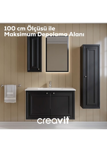 Creavit Kayra Lavabo Dolabı Kapaklı 100cm Mat Antrasit Mat Antrasit