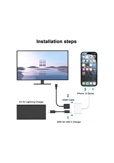 Xiyyadms İphone Uyumlu 16/15 İçin Usb-c'den Hdmı'ye 4k 30hz Adaptör, Tv Bağlantısı Ve Kolay Kullanım