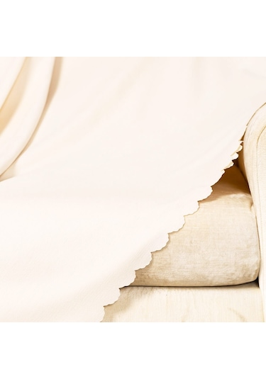 Kırık BeyazDokuma Kadife Şönil Düz Kumaş Çift Taraflı Koltuk Şalı