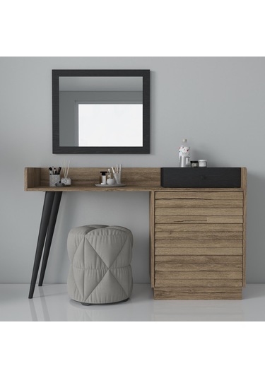 Della Premium Panjur Desenli 4 Çekmeceli Makyaj Masası - Minifiks - Pera / Siyah Beyaz