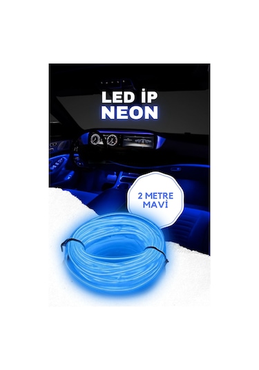 Her Araca Uyumlu Universal İp Neon Led - Mavi Renk 2 Metre 12v