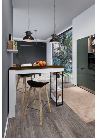 Dekorfim DF01103BR Raflı Yüksek Bar Masası Mutfak Yemek Masası