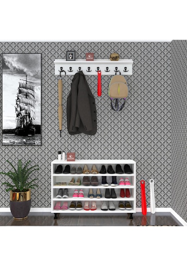 Kenzlife Ayakkabılık Merkub4 Byzbyz 68 100 32 Kapaklı 4 Raflı 20 Çift Ayakkabı Kapasitesi Ahşap