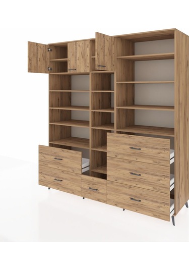 Kronos Dolap 17 Raflı 6 Çekmeceli 3 Kapaklı 220x59x243 Çam-çam/çam Atlas Çam/atlas Çam