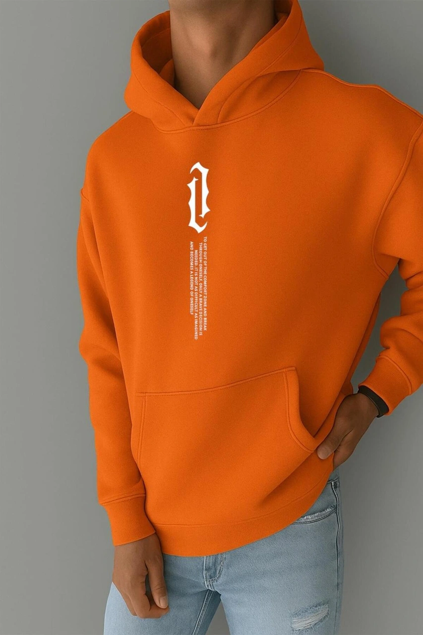 Yazı Baskılı Sweatshırt Turuncu