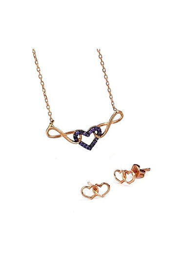 925Ayar Gümüş Rose Altın Kaplama Minimal Sonsuz Aşkımsın Kombini-Standart