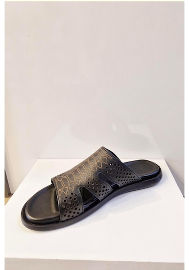 Dosa Shoes Montrer-645 Hakiki Deri Erkek Terlik-siyah Siyah