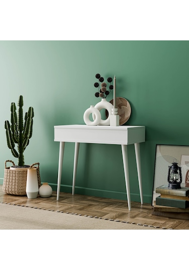 2220 Flora Düşer Kapaklı Aynalı Ahşap Ayaklı 80 Cm Makyaj Masası