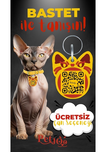 Petjoo 1.Bastet Kırmızı-Sarı Qr'lı Kedi Künyesi