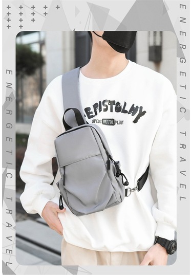 Erkekler İçin Şık Ve Fonksiyonel Su Geçirmez Naylon Çapraz Askılı Tek Omuz Çantası - Trend Göğüs Çantası Gri