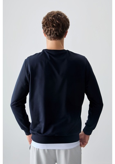 Tommy Life Lacivert Pamuk Yumuşak Dokulu Standart Fit Basic Erkek Sweatshirt - 88363 Lacivert