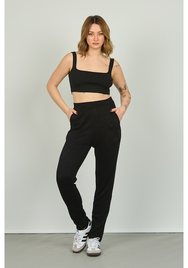 Sistas Kadın Beli Lastikli Çift Cepli Pantolon 23861 Siyah