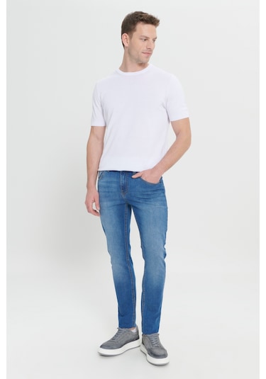 AC&Co / Altınyıldız Classics Ekstra Slim Fit Dar Kesim Pamuklu Riss Erkek Jean Kot Pantolon Lacivert