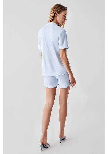 Freshness 324 Kadın 4'lü Sabahlıklı Şorlu Pijama Takımı Mavi