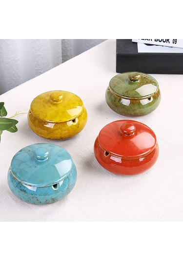 Yunboo Klasik Seramik Kapaçklı Tütünlük - Derin Kabuk, Sigara Yeri, Kaymaz Altı, Ev Dekorasyonu Kırmızı