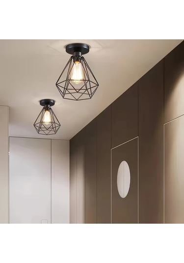 Dashanshop Siyah Modern Endüstriyel Yarı Gömme Tavan Lambası E27 E26 Oturma Odası Yatak Odası Siyah