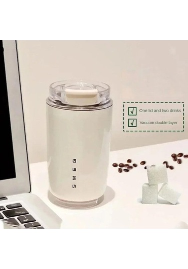 Mufunye 304 Paslanmaz Çelik İç Ve Dış Kapaklı 6-12 Saat Isı Saklama Performanslı Termos Bardak Beyaz