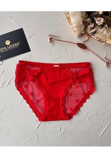 Arya Japon Style Arkası Tül Cut-out Dantel Detaylı Cheeky Külot/s Kırmızı