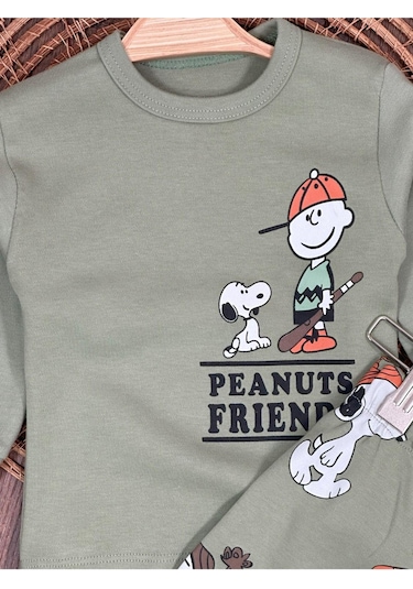 Bisiklet Yaka Peanuts Baskılı Alt Üst 2'li Pijama Takımı 4bb2 Yeşil