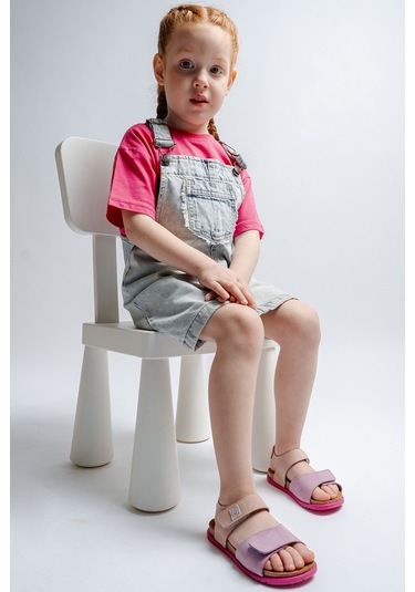 Mnpc Unisex Çocuk Lila-pembe Hakiki Deri Mantar Tabanlı Günlük Çocuk Sandalet 25y2s10047789 Lila-pembe