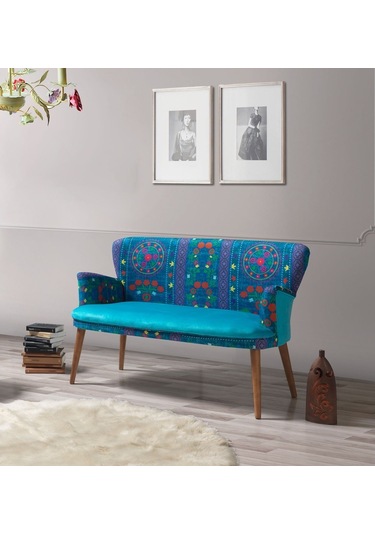 Mobilyabazari Etnik Desen Turkuaz 2+1+1+Sehpalı Çay Seti