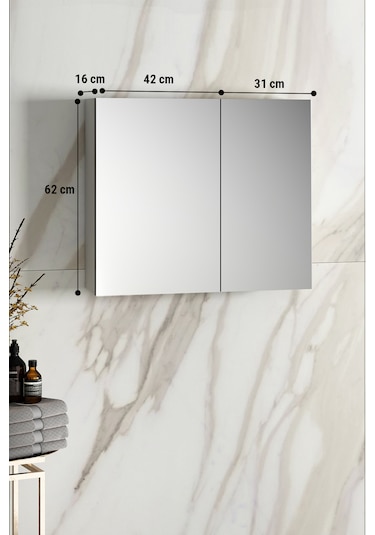 Çiğdem 80 Cm Beyaz Mdf Aynalı Asma Banyo Üst Dolabı Beyaz