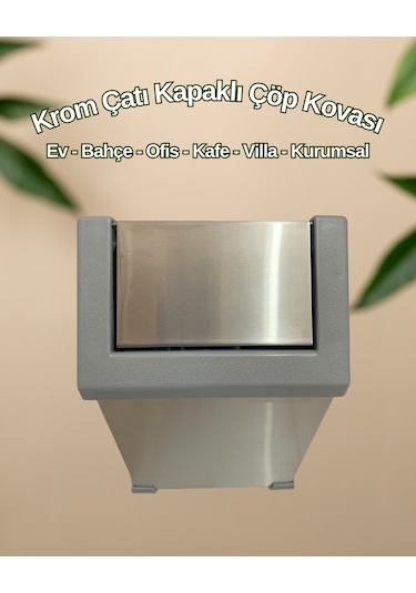 Krom Sallanır Çatı Kapaklı Çöp Kovası 16 Lt
