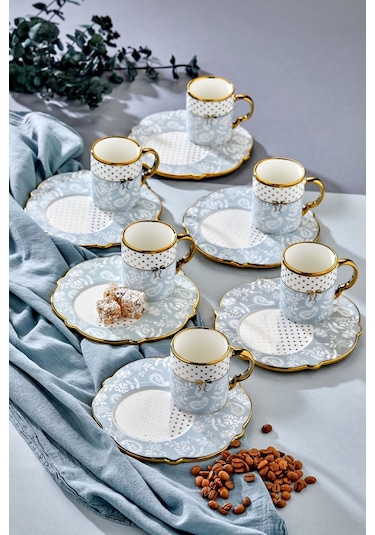 Carmen 6 Kişilik Porselen Desenli Çay Fincan Takımı - Mavi