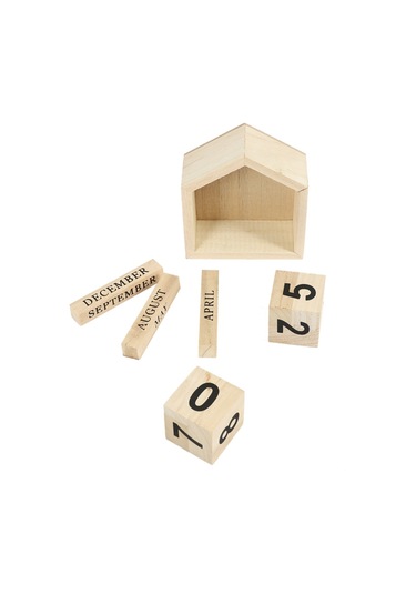 Retro Tasarım Ev Şekli Sürekli Takvim Ahşap Blok - Orijinal Ahşap Rengi