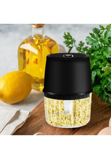 Elektrikli Sarımsak Doğrayıcı, Şarj Edilebilir, Taşınabilir Kablosuz Gıda Doğrayıcı Siyah