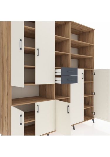 Kronos Dolap 17 Raflı 2 Çekmeceli 7 Kapaklı 220x59x243 Çam-aytaşı/antrasit Aytası/antrasıt