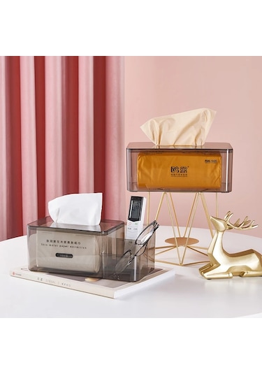 Gri L-zarif Doku Kutusu Yüksek Dereceli Çekme Kağit Kutu Akrilik Ev Sehpa Çok Fonksiyonlu Uzaktan Kumanda Masaüstü Saklama Kutusu