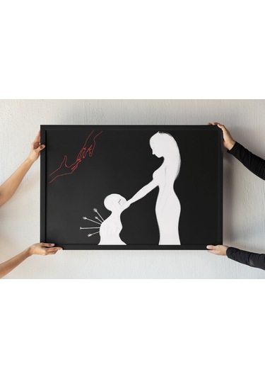 Minimalist Sanat Çerçeveli Tablo Ruhsal Bağ Temalı Özel Tasarım Duvar Dekoru 30x42 Cm