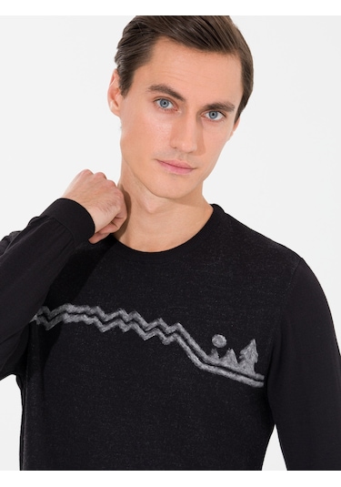 Cacharel Siyah Slim Fit Bisiklet Yaka Triko Kazak