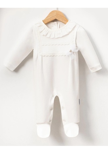 Pile Yakalı Fistolu Bebe Kız Tulum Ekru
