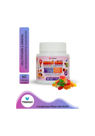 Vitamost Multi Kids Multivitamin ve Multimineral içeren Takviye Edici Gıda 60 Yumuşak Kapsül